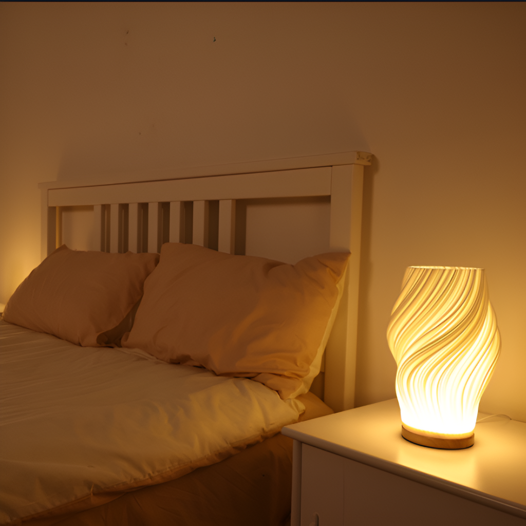 DreamWave - Lampe 3D moderne couleur crème, avec base métallique élégante - Lamylie