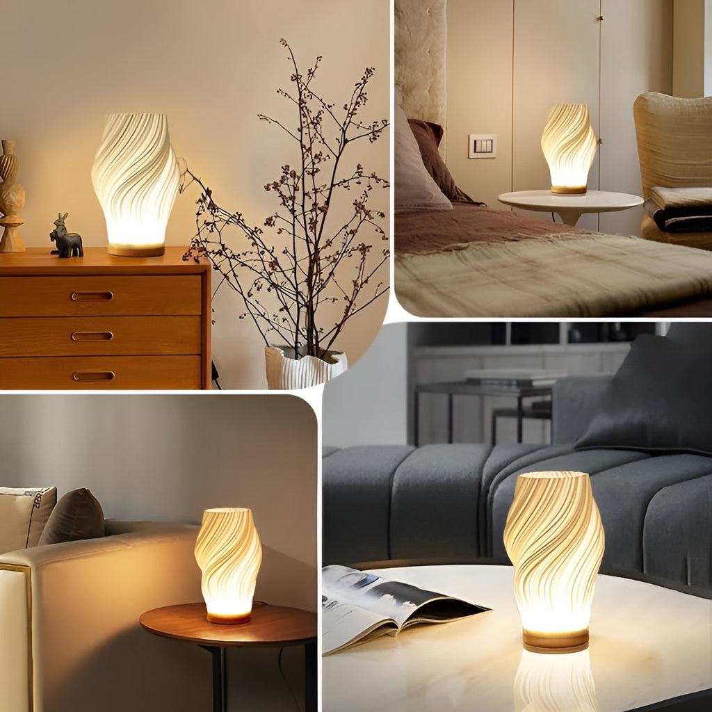 DreamWave - Lampe 3D moderne couleur crème, avec base métallique élégante - Lamylie