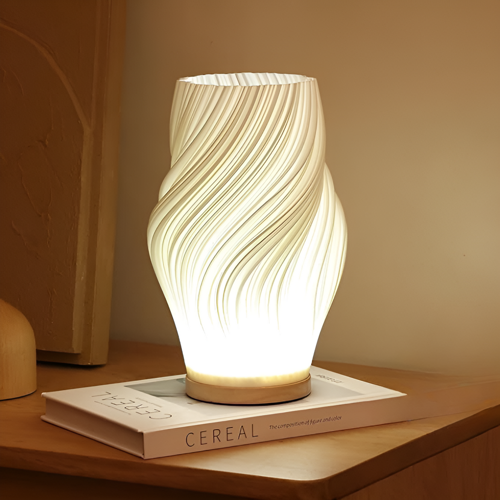 DreamWave - Lampe 3D moderne couleur crème, avec base métallique élégante - Lamylie