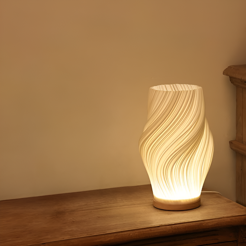 DreamWave - Lampe 3D moderne couleur crème, avec base métallique élégante - Lamylie