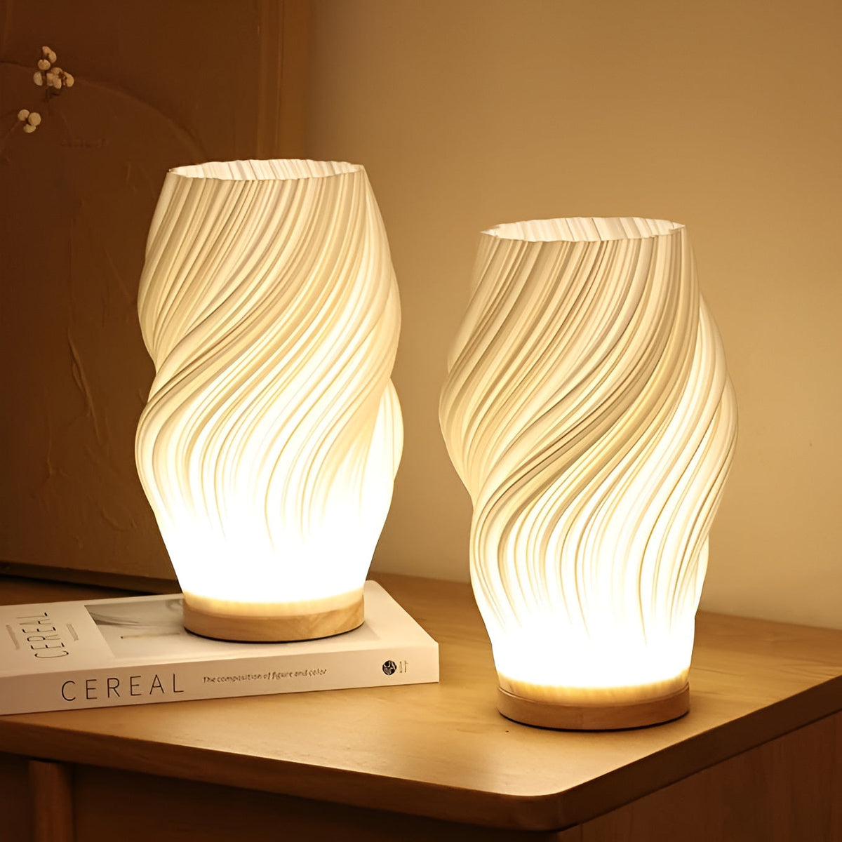 DreamWave - Lampe 3D moderne couleur crème, avec base métallique élégante - Lamylie