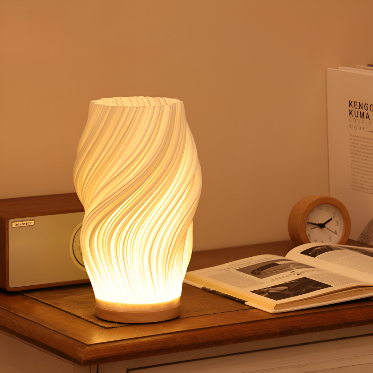 DreamWave - Lampe 3D moderne couleur crème, avec base métallique élégante - Lamylie