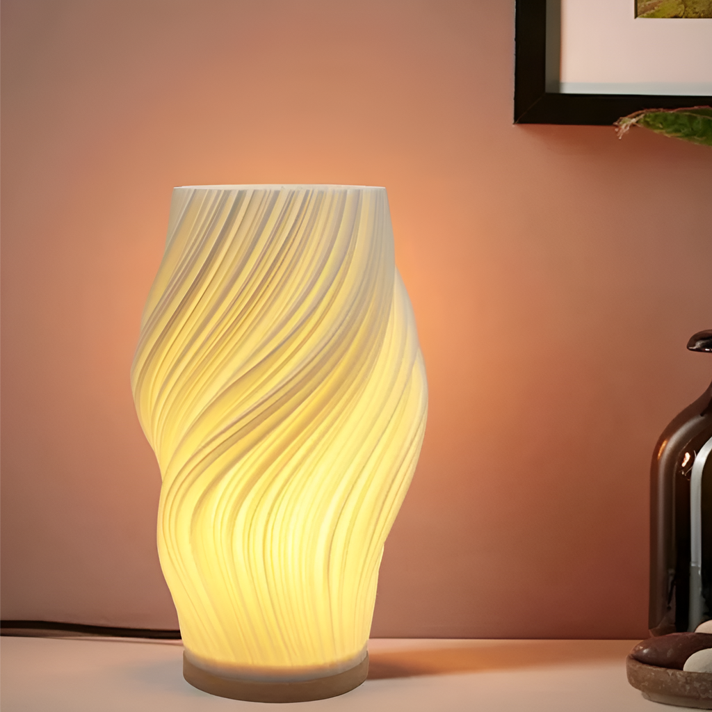 DreamWave - Lampe 3D moderne couleur crème, avec base métallique élégante - Lamylie