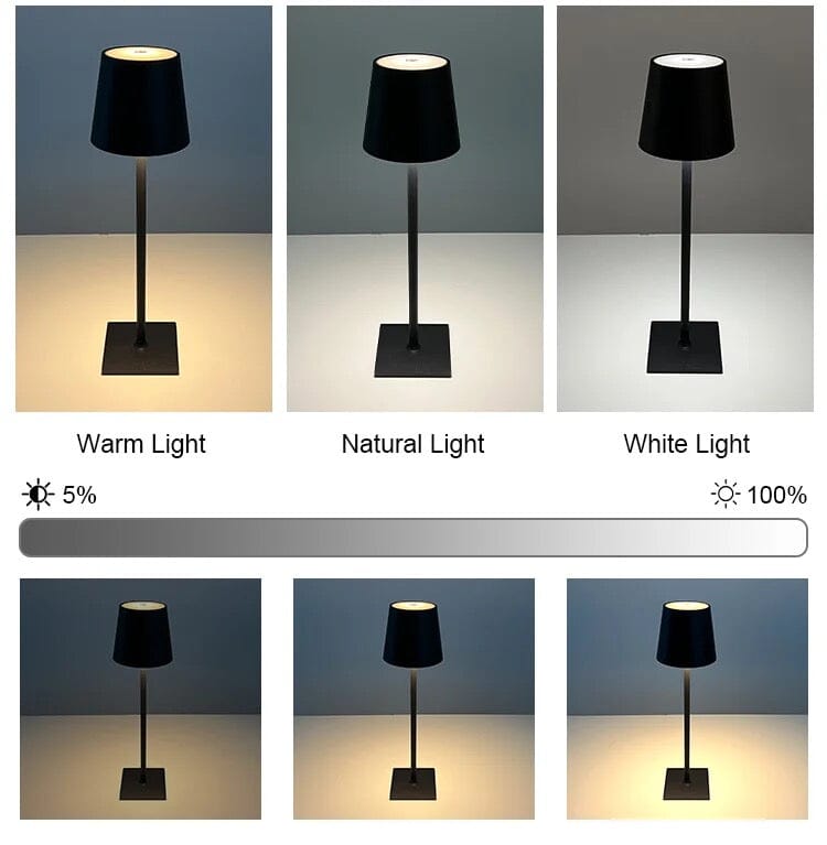 Lámpara de mesa LED inalámbrica HaloLux – Controles táctiles regulables, recargable