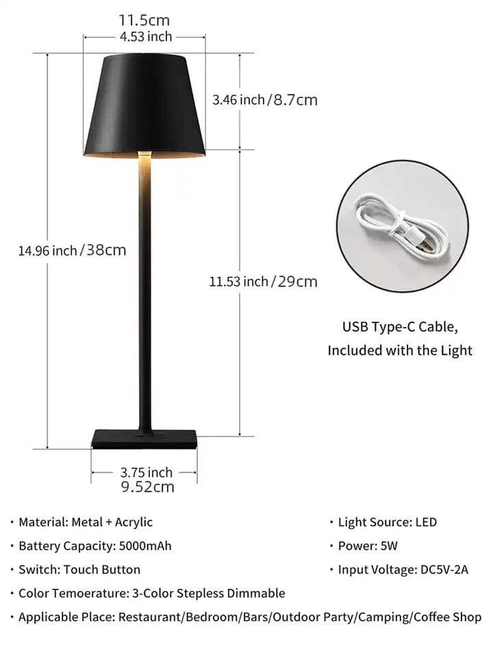 Lámpara de mesa LED inalámbrica HaloLux – Controles táctiles regulables, recargable