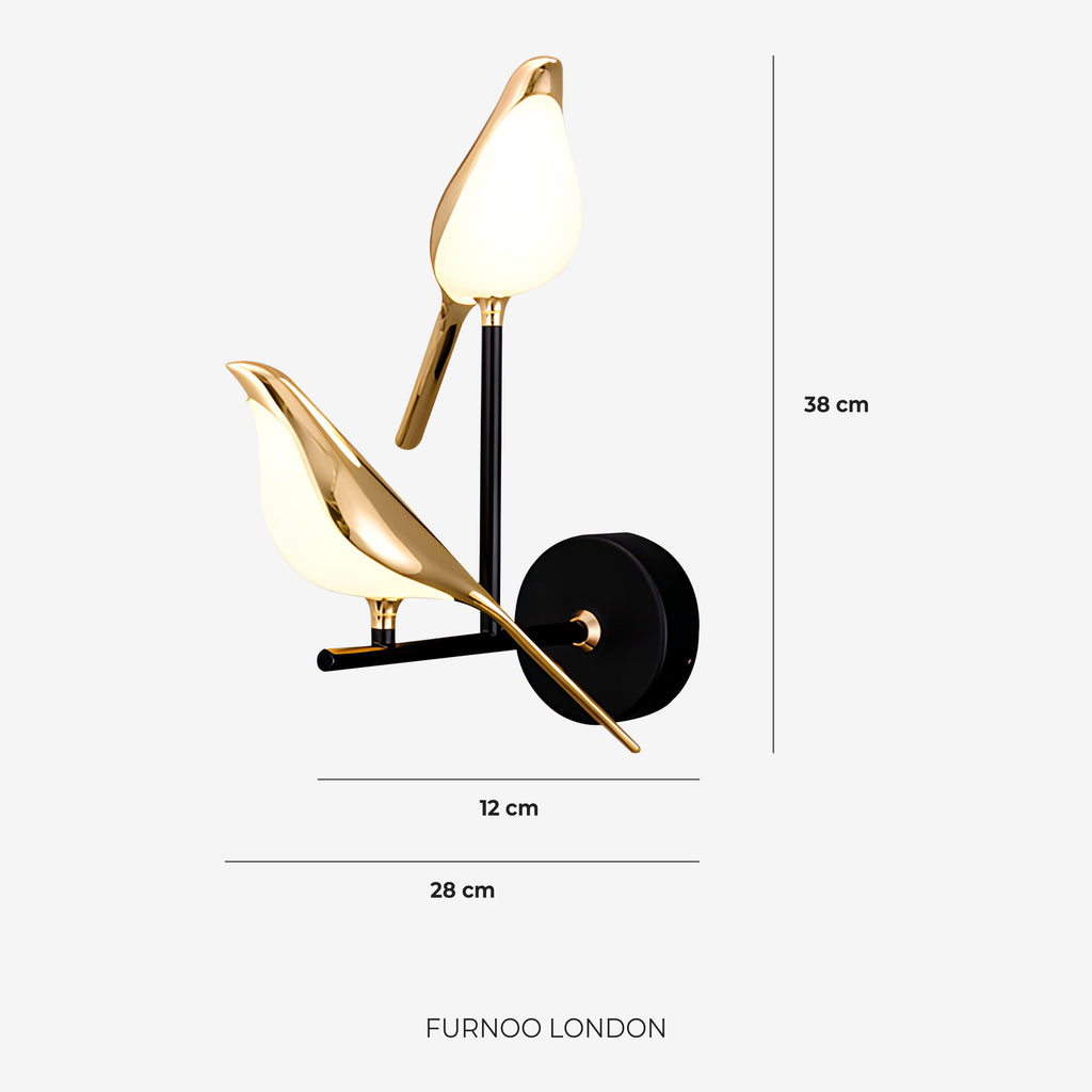 Bird Wall Lamp - Modern Sculptural Lighting with Natural Shapes - Frosted Glass Diffuse Light - Gold Finish - Lamylie