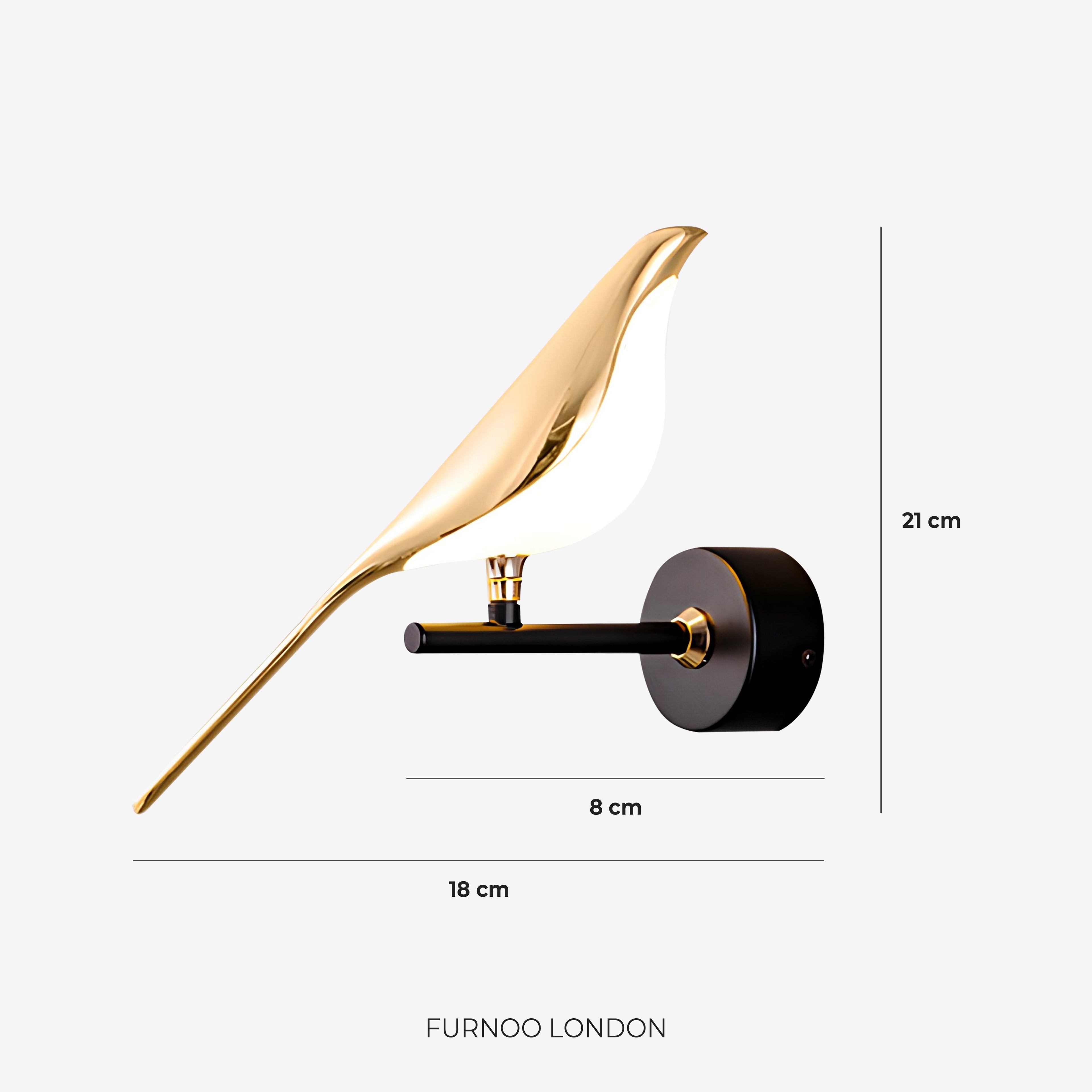 Bird Wall Lamp - Modern Sculptural Lighting with Natural Shapes - Frosted Glass Diffuse Light - Gold Finish - Lamylie