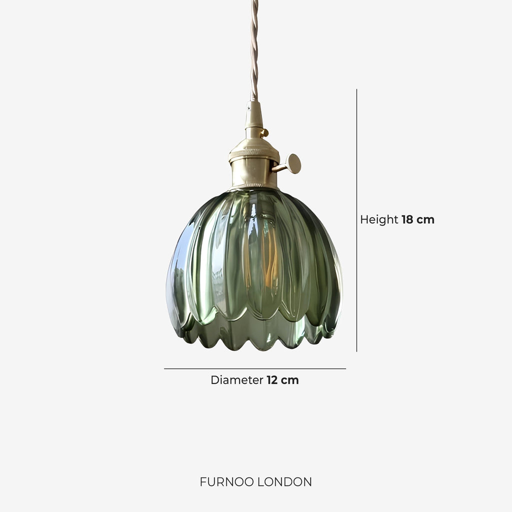 MAREN Pendant Lamp | Japanese Flower-Shaped Glass Lamp with Soft Diffuse Light | Available in Green, Transparent, Amber, and Smoke Gray | Ø12cm x H18cm - Lamylie