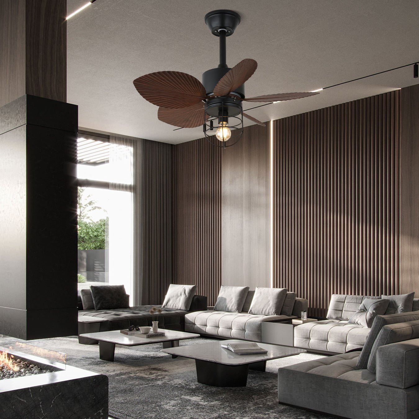 Průmyslový stropní ventilátor s osvětlením 76 cm – měděný motor, 6 rychlostí a dálkové ovládání – Lamylie