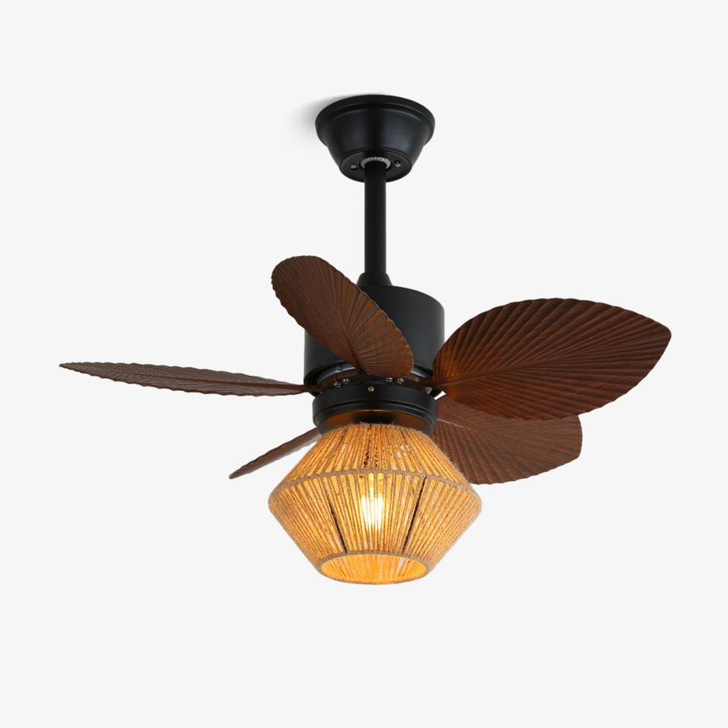 Mennyezeti ventilátor világítással, természetes rattanból, trópusi kialakítással, Ø76 cm - Lamylie