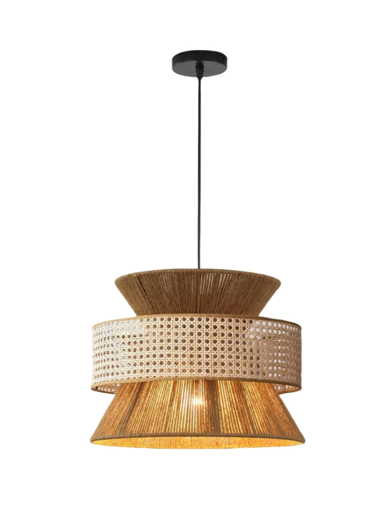 Handwoven Hemp Pendant Lamp in Zen Style | Natural Rattan Drum Lamp for Rustic Atmosphere - Lamylie