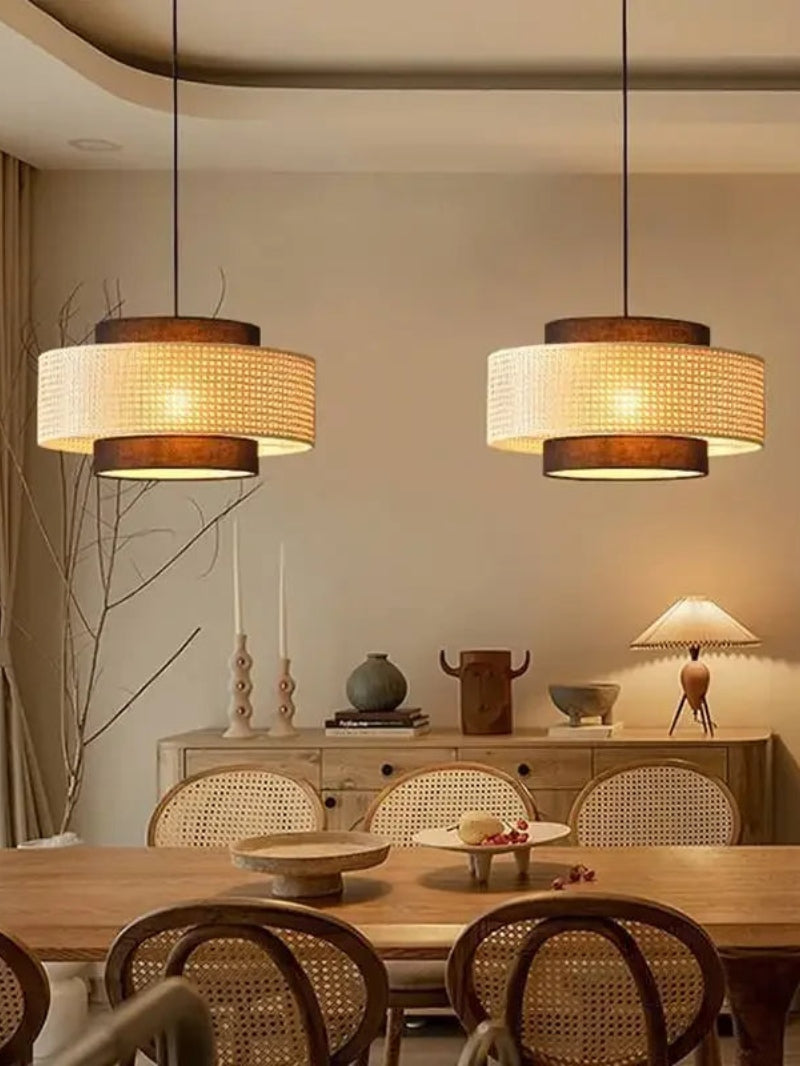 Handwoven Hemp Pendant Lamp in Zen Style | Natural Rattan Drum Lamp for Rustic Atmosphere - Lamylie