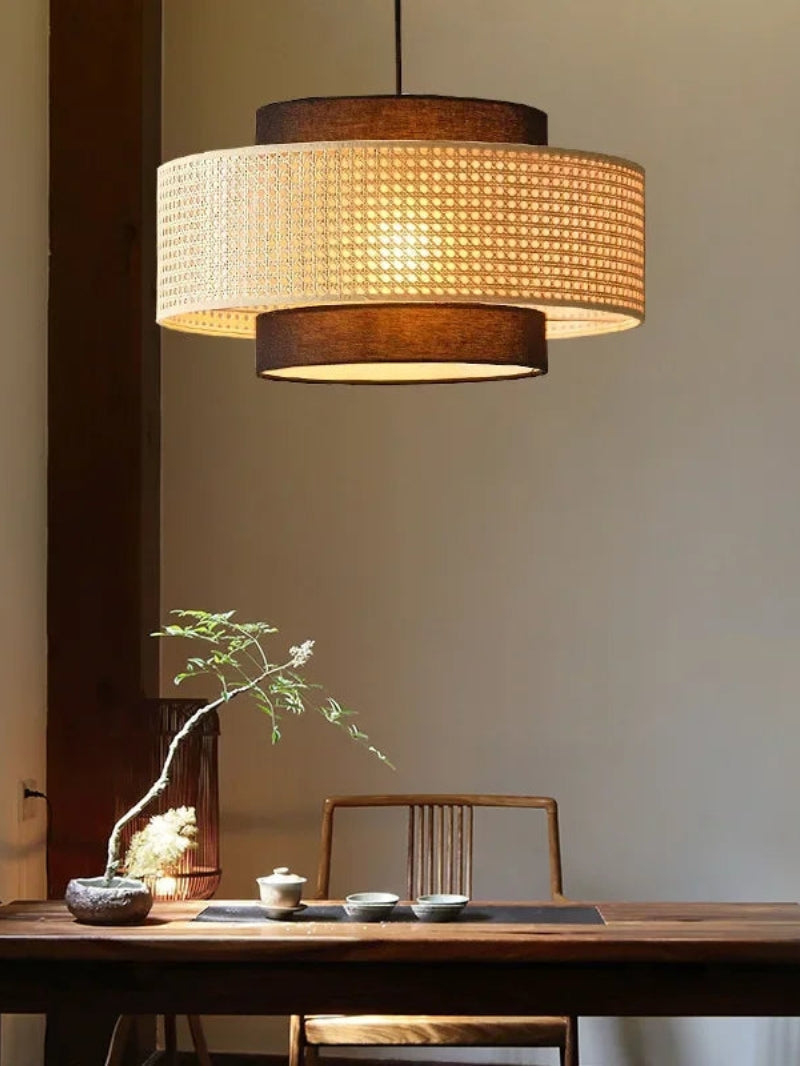 Handwoven Hemp Pendant Lamp in Zen Style | Natural Rattan Drum Lamp for Rustic Atmosphere - Lamylie