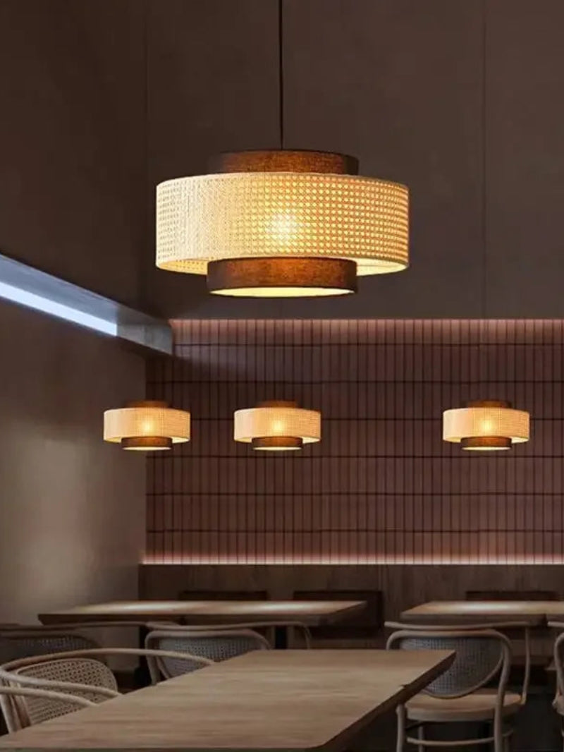 Handwoven Hemp Pendant Lamp in Zen Style | Natural Rattan Drum Lamp for Rustic Atmosphere - Lamylie