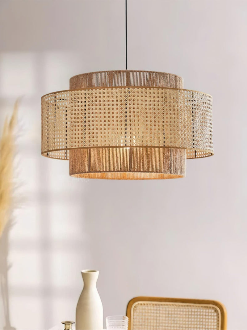 Handwoven Hemp Pendant Lamp in Zen Style | Natural Rattan Drum Lamp for Rustic Atmosphere - Lamylie