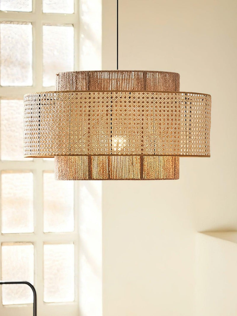 Handwoven Hemp Pendant Lamp in Zen Style | Natural Rattan Drum Lamp for Rustic Atmosphere - Lamylie