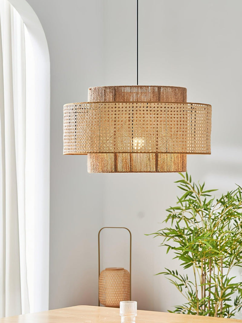 Handwoven Hemp Pendant Lamp in Zen Style | Natural Rattan Drum Lamp for Rustic Atmosphere - Lamylie