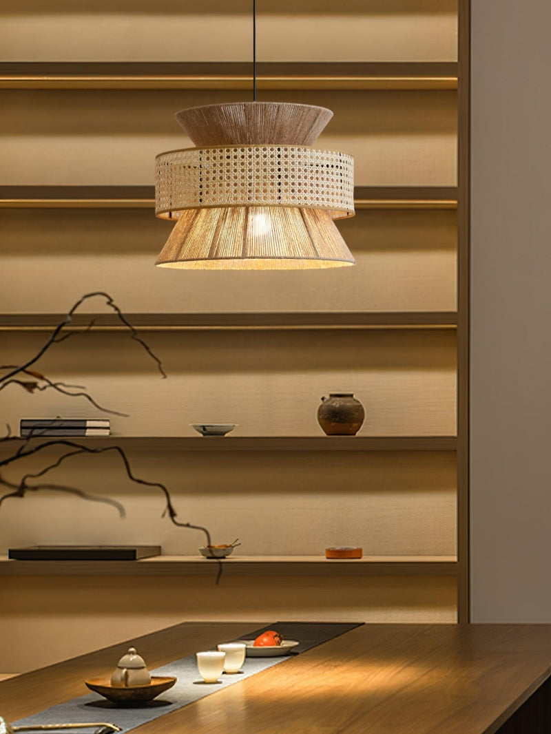Handwoven Hemp Pendant Lamp in Zen Style | Natural Rattan Drum Lamp for Rustic Atmosphere - Lamylie