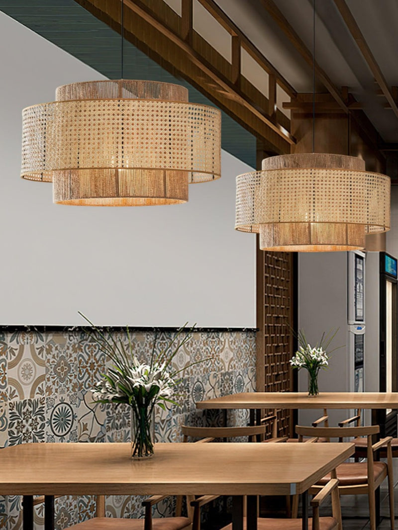 Handwoven Hemp Pendant Lamp in Zen Style | Natural Rattan Drum Lamp for Rustic Atmosphere - Lamylie