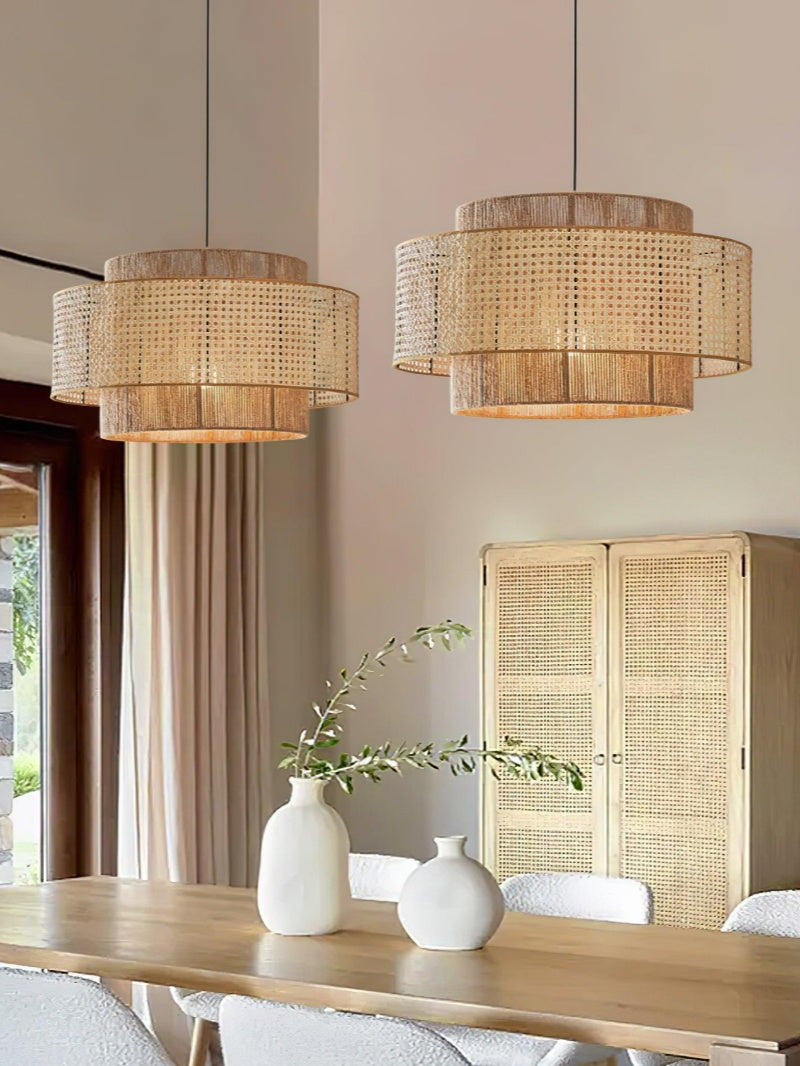 Handwoven Hemp Pendant Lamp in Zen Style | Natural Rattan Drum Lamp for Rustic Atmosphere - Lamylie