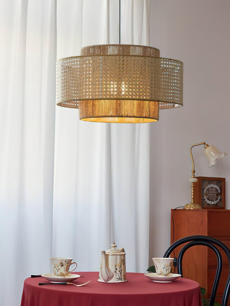 Handwoven Hemp Pendant Lamp in Zen Style | Natural Rattan Drum Lamp for Rustic Atmosphere - Lamylie
