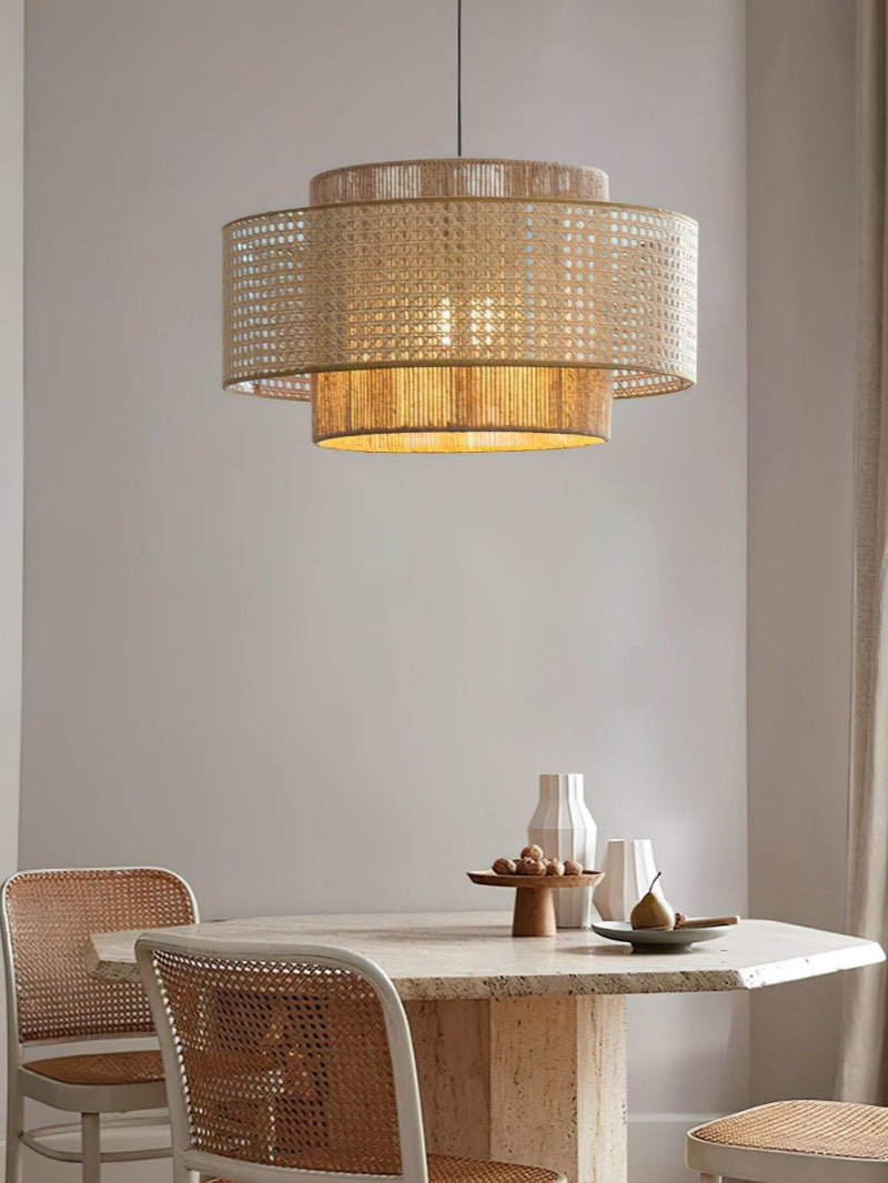 Handwoven Hemp Pendant Lamp in Zen Style | Natural Rattan Drum Lamp for Rustic Atmosphere - Lamylie