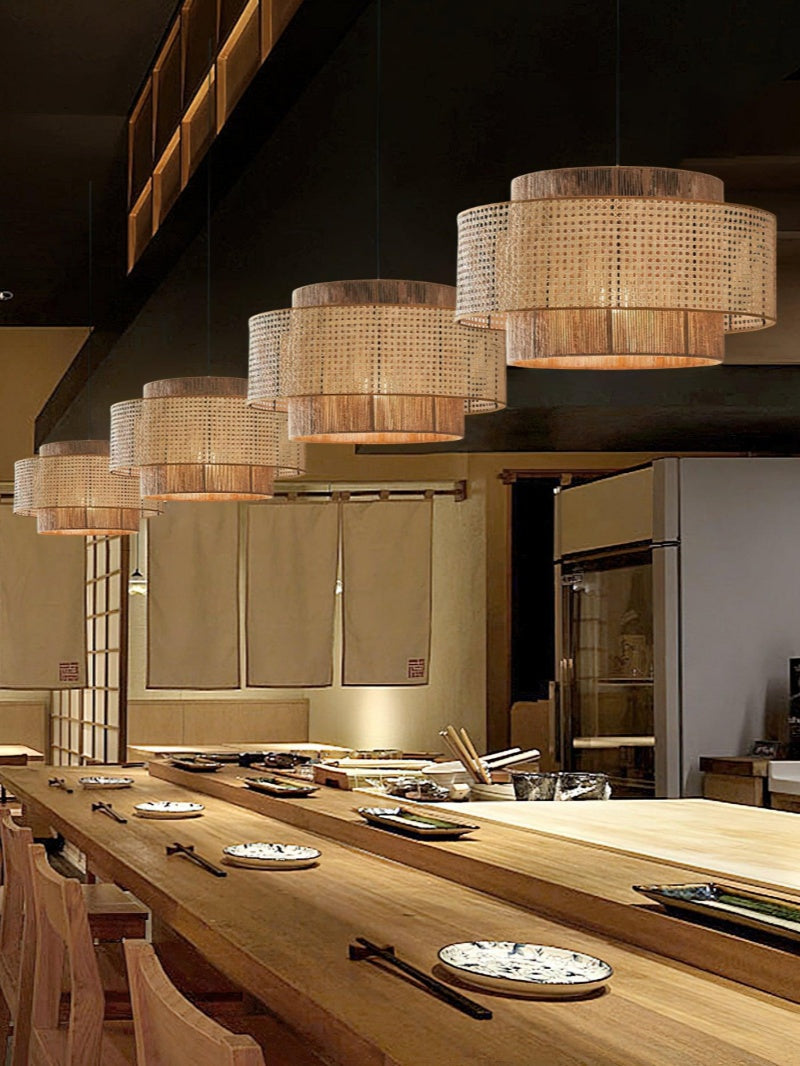 Handwoven Hemp Pendant Lamp in Zen Style | Natural Rattan Drum Lamp for Rustic Atmosphere - Lamylie