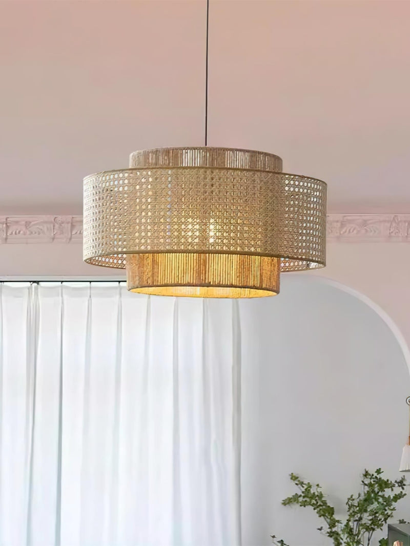 Handwoven Hemp Pendant Lamp in Zen Style | Natural Rattan Drum Lamp for Rustic Atmosphere - Lamylie