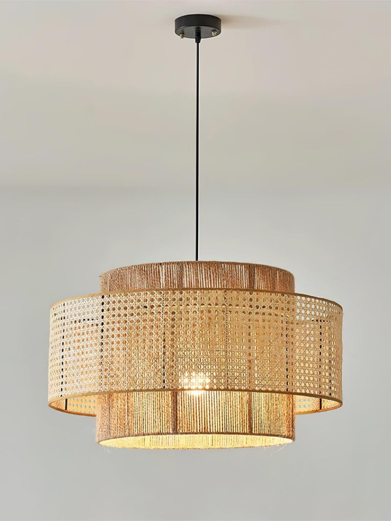 Handwoven Hemp Pendant Lamp in Zen Style | Natural Rattan Drum Lamp for Rustic Atmosphere - Lamylie