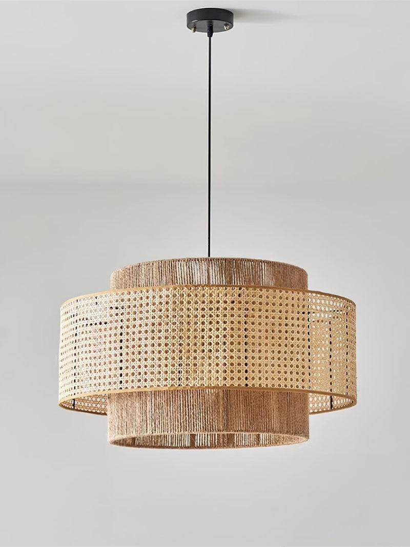 Handwoven Hemp Pendant Lamp in Zen Style | Natural Rattan Drum Lamp for Rustic Atmosphere - Lamylie