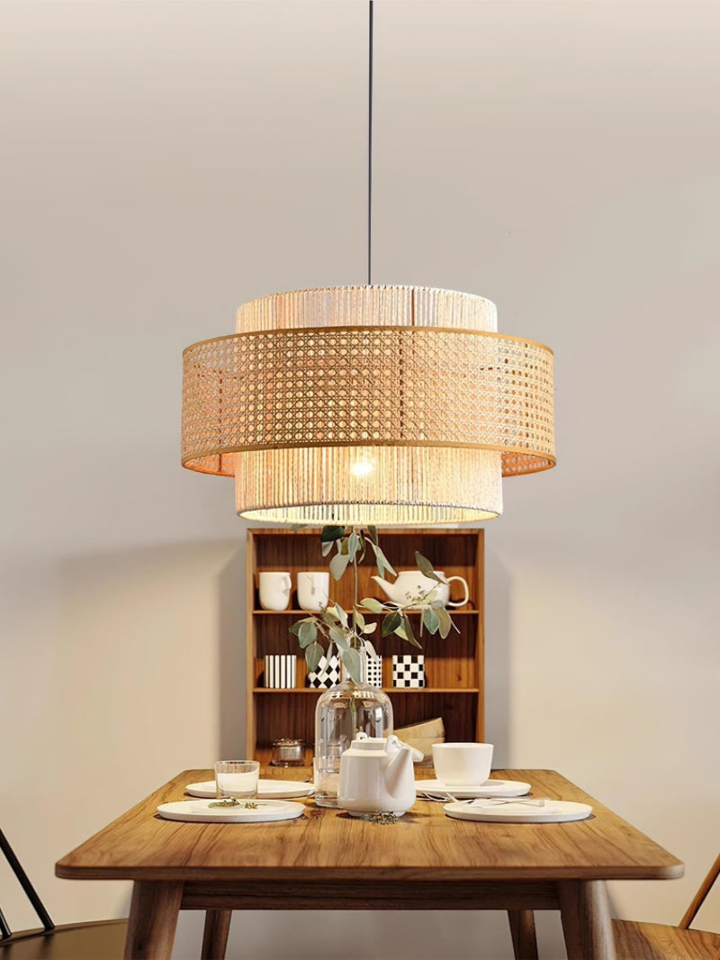 Handwoven Hemp Pendant Lamp in Zen Style | Natural Rattan Drum Lamp for Rustic Atmosphere - Lamylie