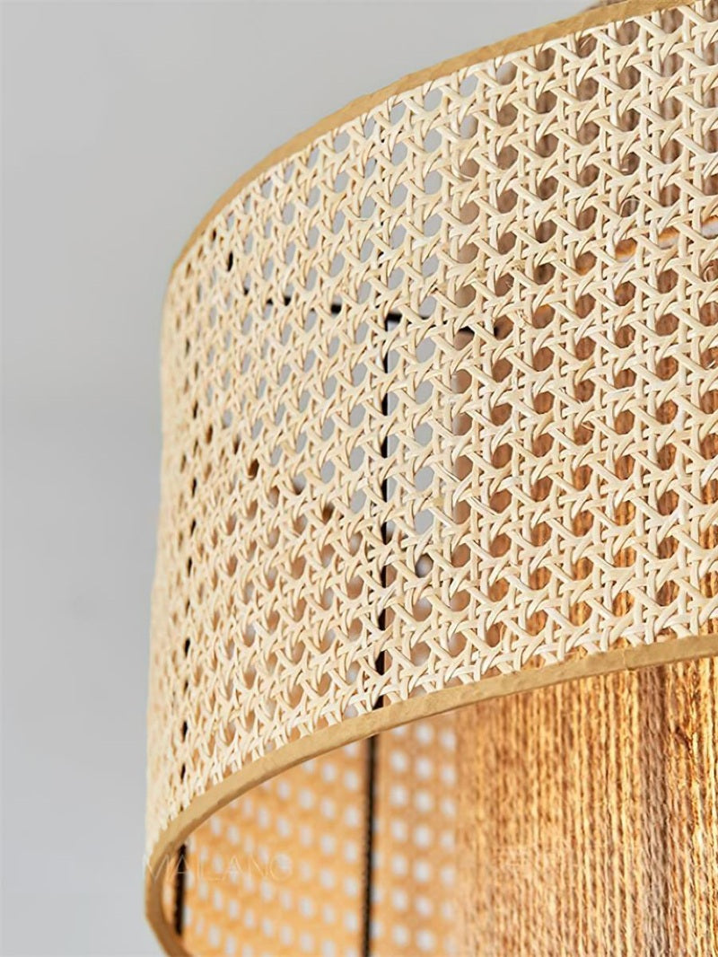 Handwoven Hemp Pendant Lamp in Zen Style | Natural Rattan Drum Lamp for Rustic Atmosphere - Lamylie