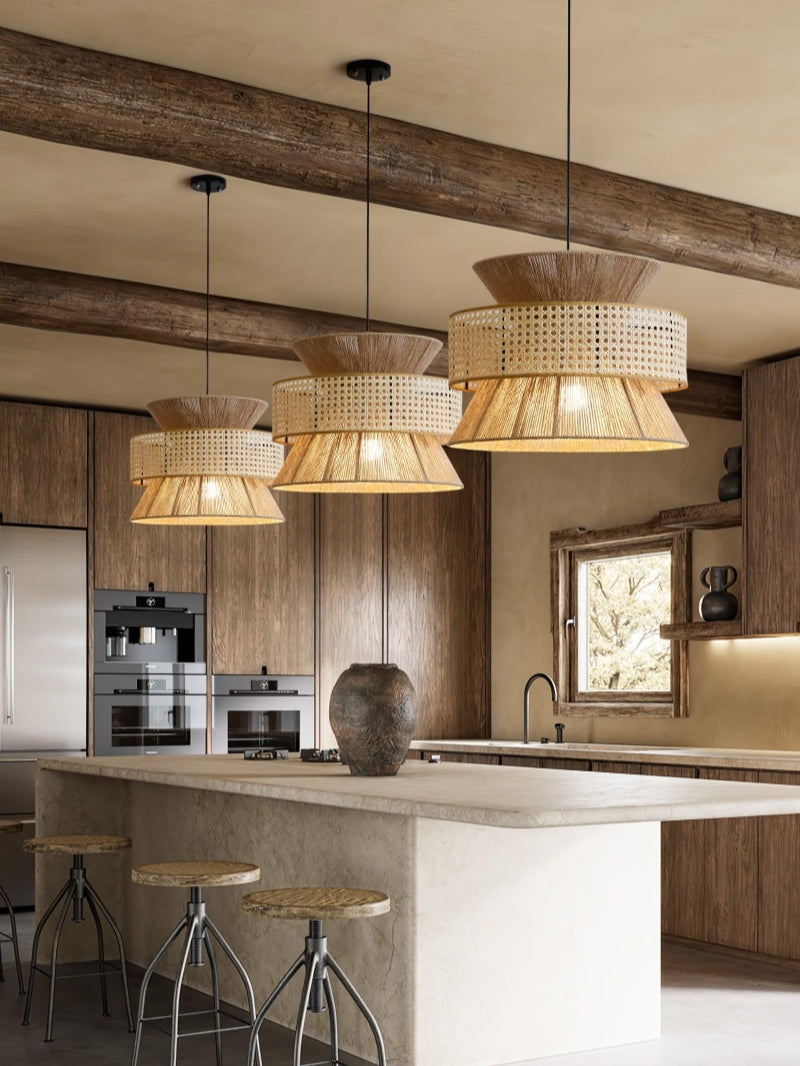Handwoven Hemp Pendant Lamp in Zen Style | Natural Rattan Drum Lamp for Rustic Atmosphere - Lamylie