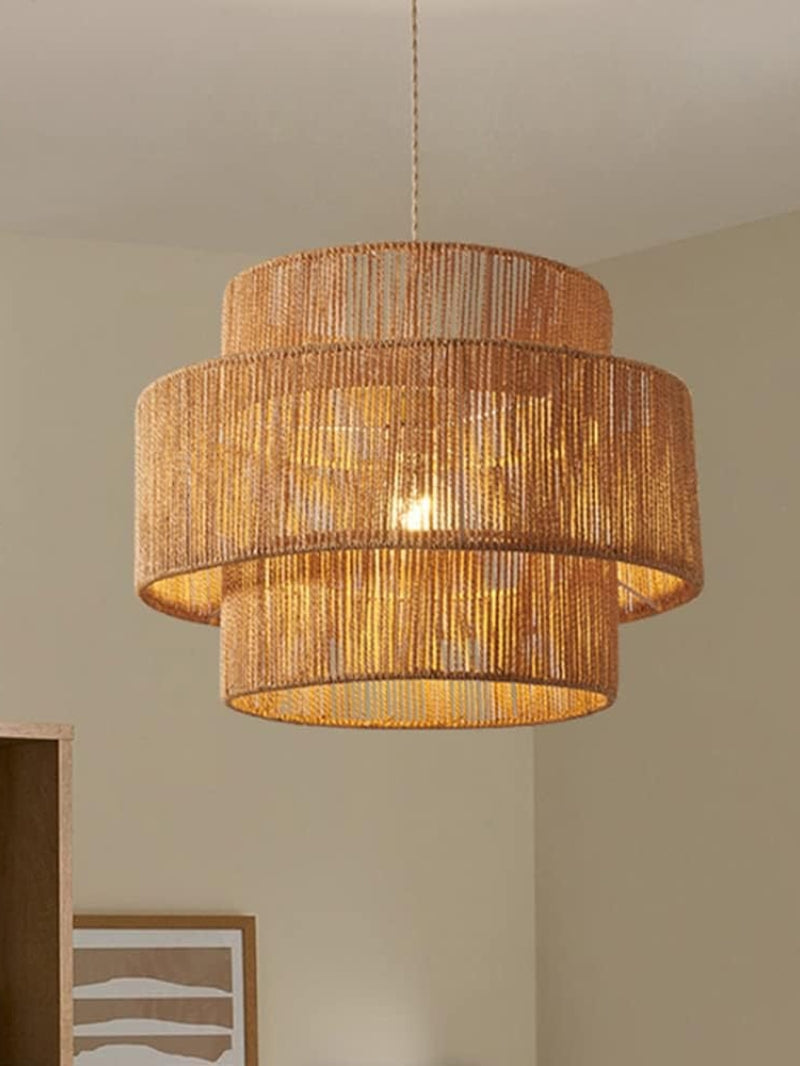 Handwoven Hemp Pendant Lamp in Zen Style | Natural Rattan Drum Lamp for Rustic Atmosphere - Lamylie