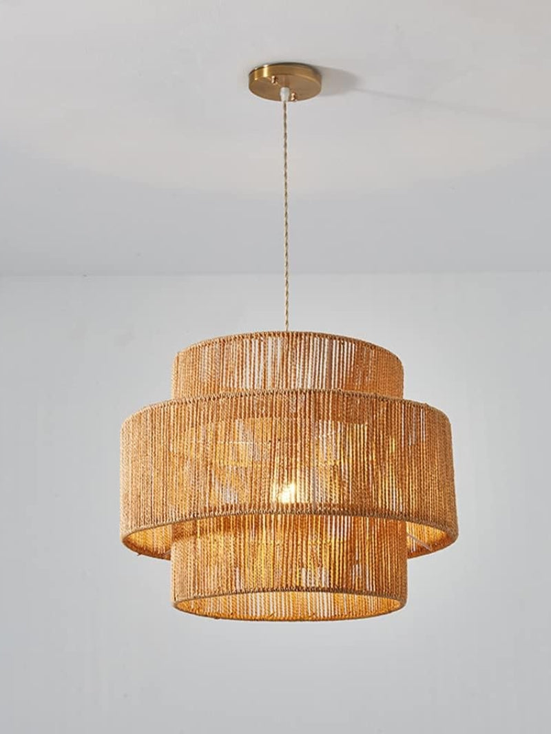 Handwoven Hemp Pendant Lamp in Zen Style | Natural Rattan Drum Lamp for Rustic Atmosphere - Lamylie