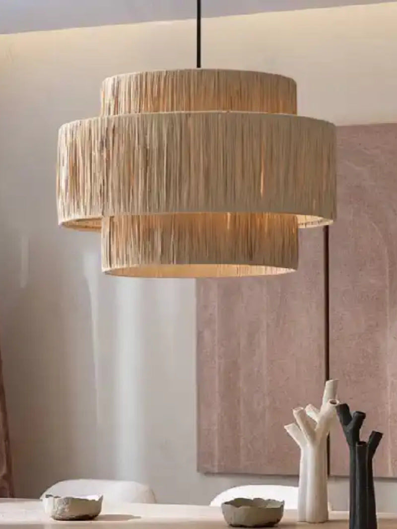 Handwoven Hemp Pendant Lamp in Zen Style | Natural Rattan Drum Lamp for Rustic Atmosphere - Lamylie