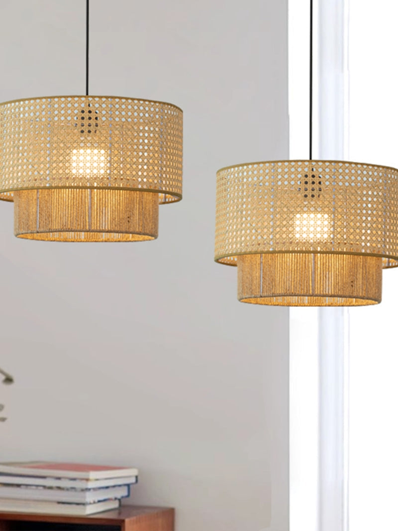 Handwoven Hemp Pendant Lamp in Zen Style | Natural Rattan Drum Lamp for Rustic Atmosphere - Lamylie