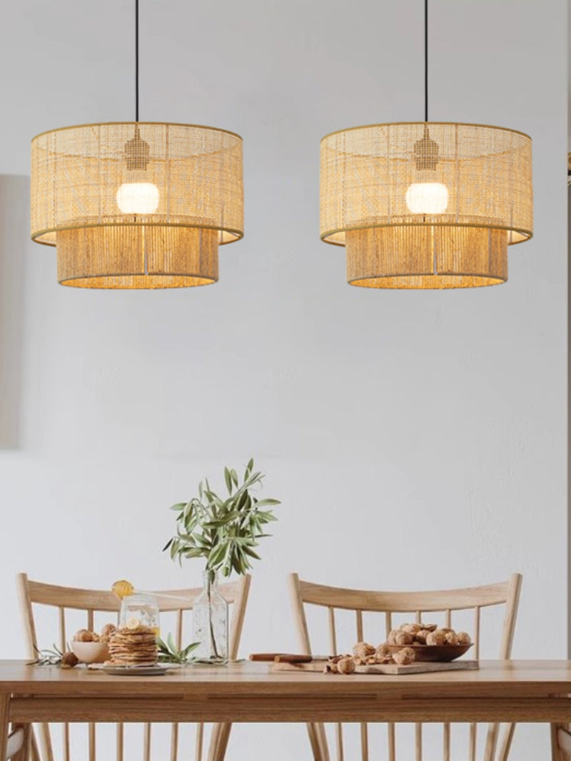 Handwoven Hemp Pendant Lamp in Zen Style | Natural Rattan Drum Lamp for Rustic Atmosphere - Lamylie