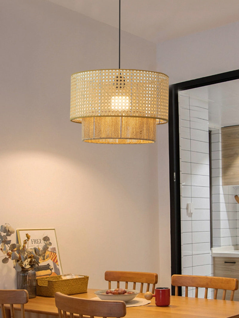Handwoven Hemp Pendant Lamp in Zen Style | Natural Rattan Drum Lamp for Rustic Atmosphere - Lamylie