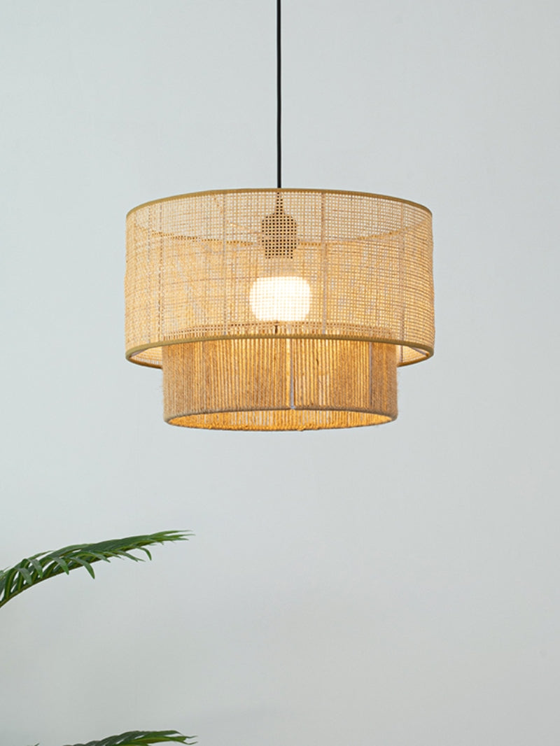 Handwoven Hemp Pendant Lamp in Zen Style | Natural Rattan Drum Lamp for Rustic Atmosphere - Lamylie