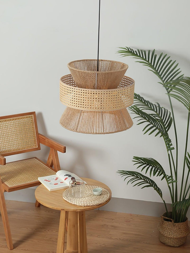 Handwoven Hemp Pendant Lamp in Zen Style | Natural Rattan Drum Lamp for Rustic Atmosphere - Lamylie