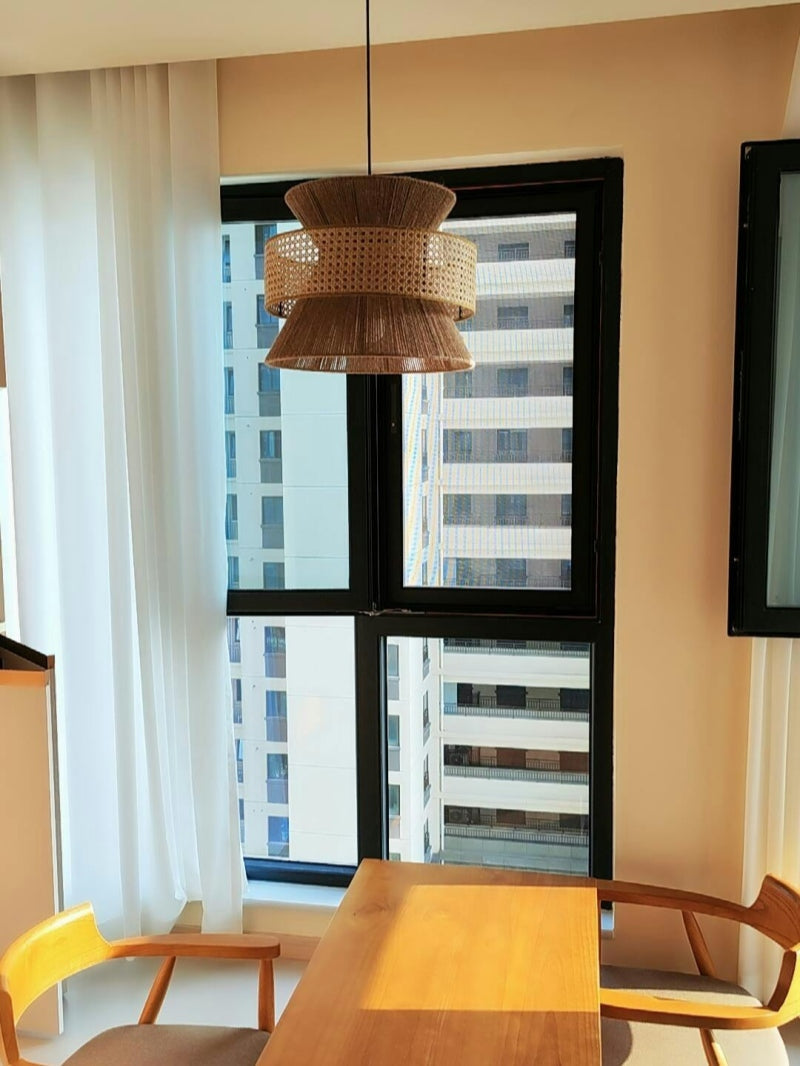 Handwoven Hemp Pendant Lamp in Zen Style | Natural Rattan Drum Lamp for Rustic Atmosphere - Lamylie