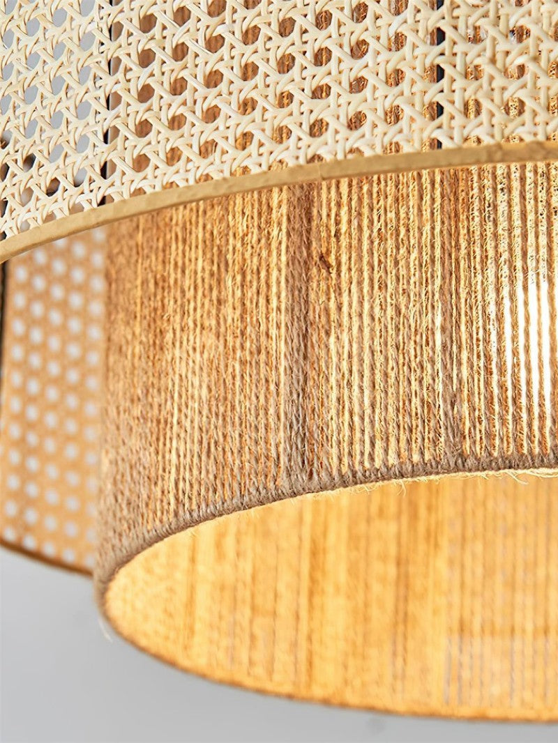 Handwoven Hemp Pendant Lamp in Zen Style | Natural Rattan Drum Lamp for Rustic Atmosphere - Lamylie