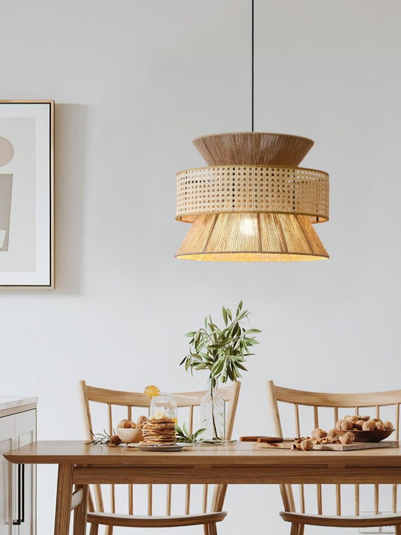 Handgewebte Hanf-Pendelleuchte im Zen-Stil | Natürliche Rattan-Trommellampe für rustikale Atmosphäre - Lamylie