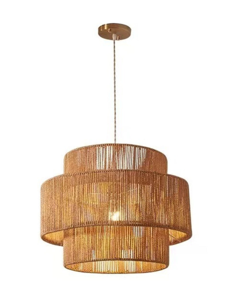 Handwoven Hemp Pendant Lamp in Zen Style | Natural Rattan Drum Lamp for Rustic Atmosphere - Lamylie