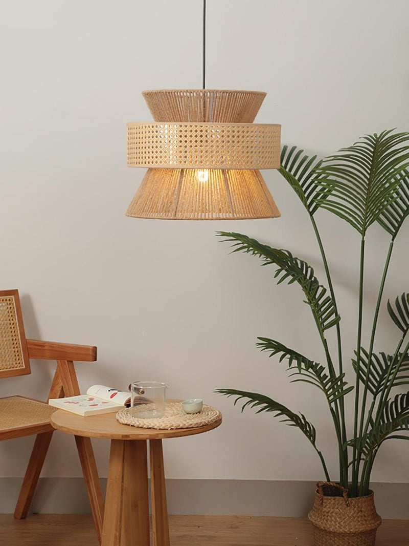 Handwoven Hemp Pendant Lamp in Zen Style | Natural Rattan Drum Lamp for Rustic Atmosphere - Lamylie