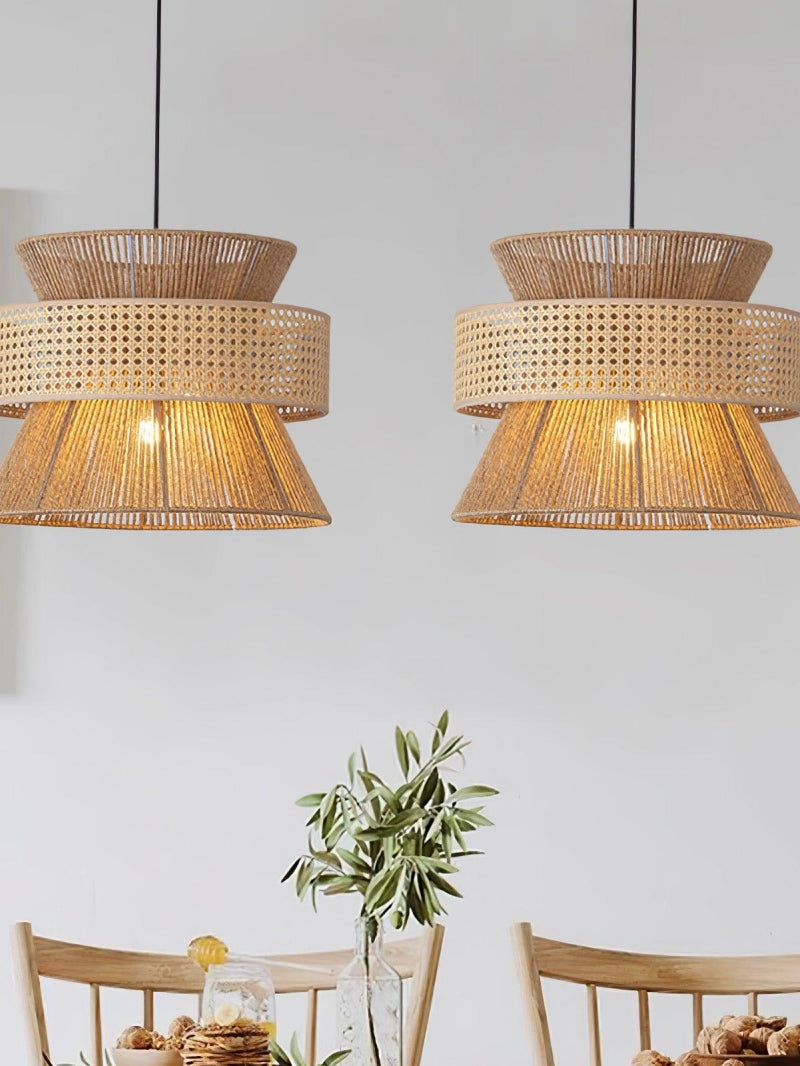 Handwoven Hemp Pendant Lamp in Zen Style | Natural Rattan Drum Lamp for Rustic Atmosphere - Lamylie