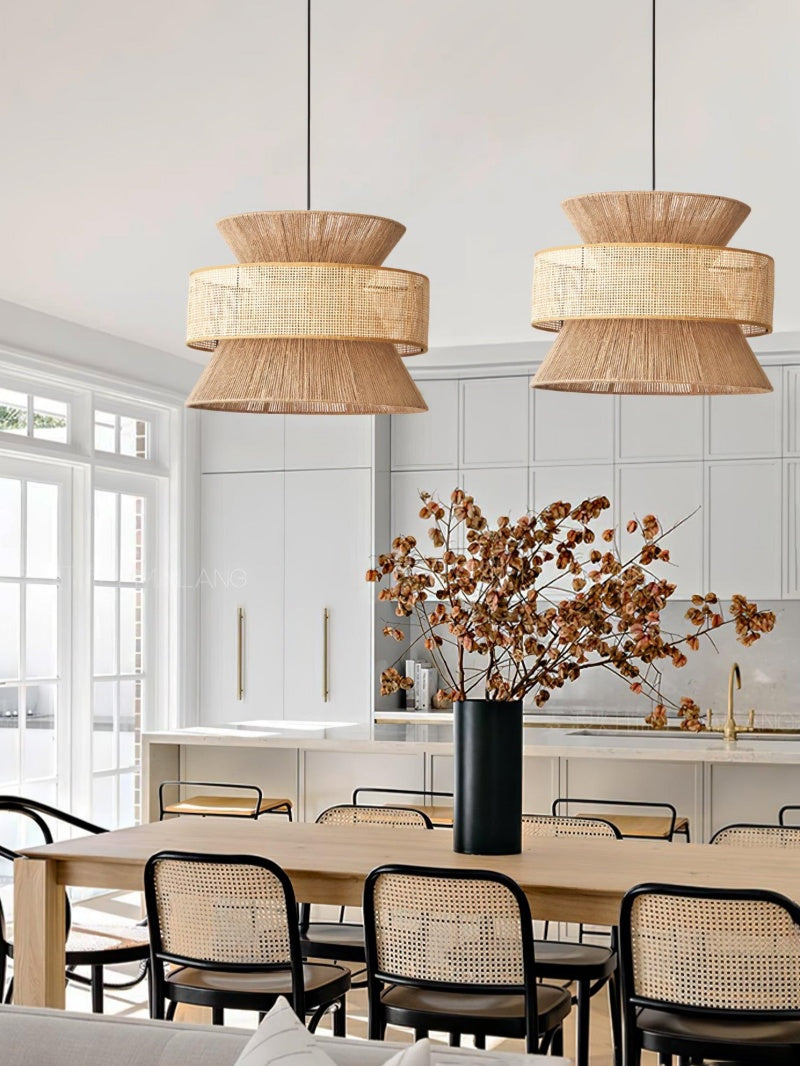 Handwoven Hemp Pendant Lamp in Zen Style | Natural Rattan Drum Lamp for Rustic Atmosphere - Lamylie