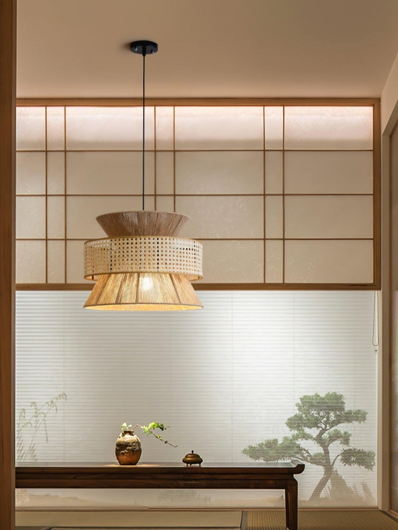 Handwoven Hemp Pendant Lamp in Zen Style | Natural Rattan Drum Lamp for Rustic Atmosphere - Lamylie