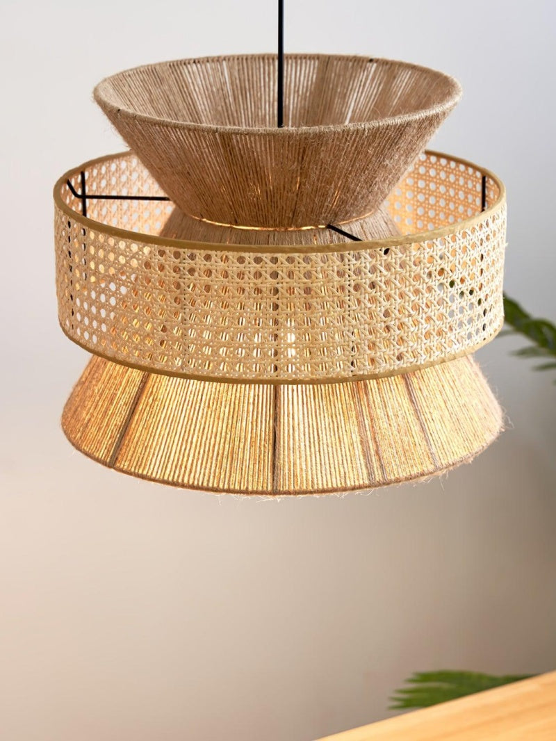 Handwoven Hemp Pendant Lamp in Zen Style | Natural Rattan Drum Lamp for Rustic Atmosphere - Lamylie